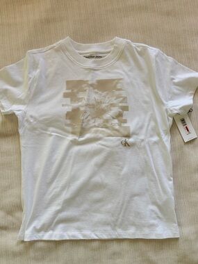 Calvin Klein Jeans White Tee with Beige Floral Graphic
